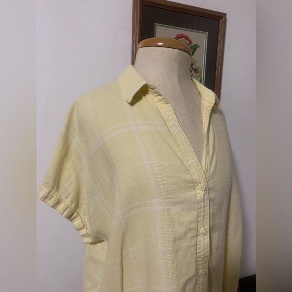 Patagonia AC Butter Yellow and White Plaid Short Sleeve Button Up M - Picture 6 of 12